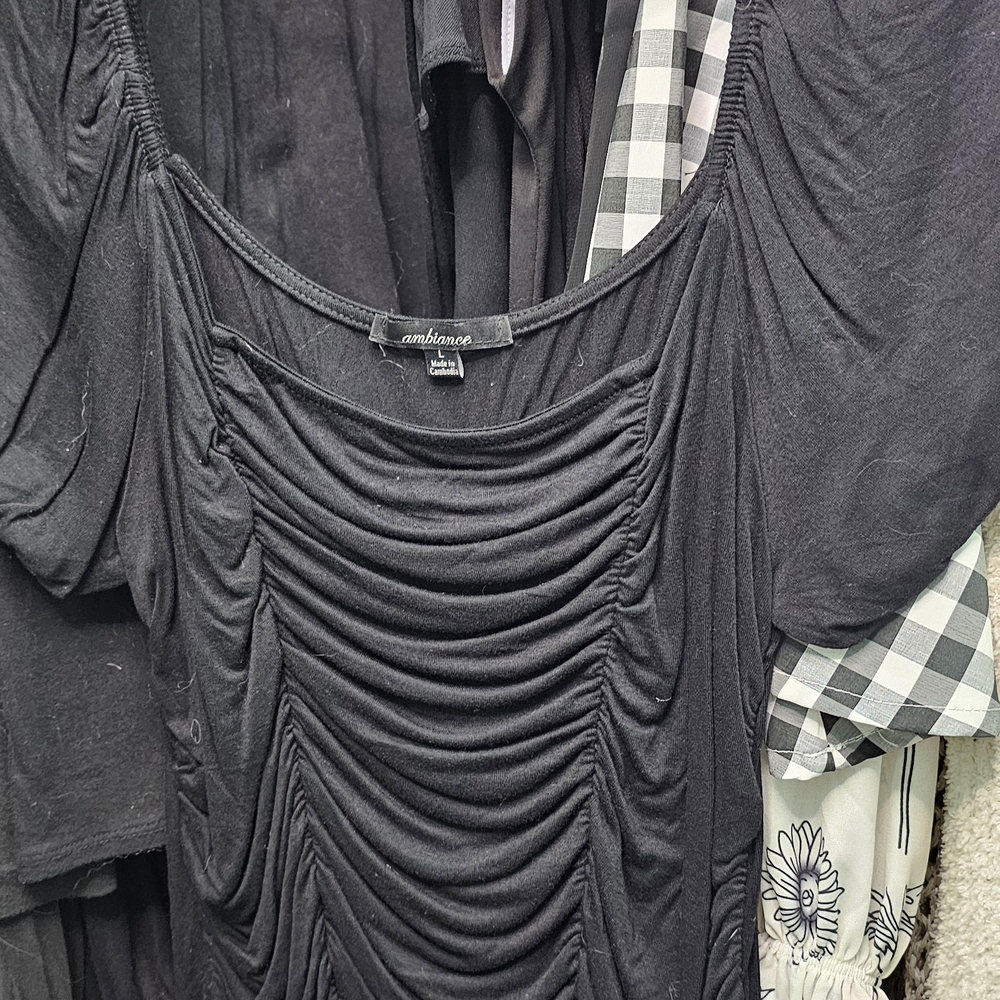 Ambiance Ruched Black Scoop Neck Top